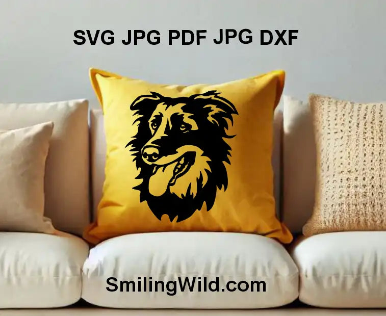 English Shepherd dog black vector portrait for laser cutting and engraving