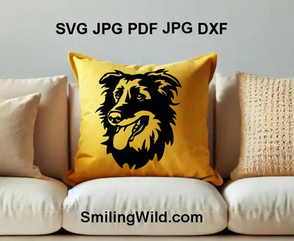 English Shepherd dog black vector portrait for laser cutting and engraving