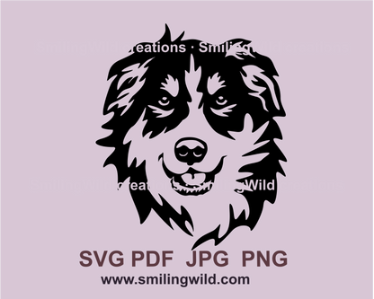 english shepherd head clip art motifh in a black graphic syle