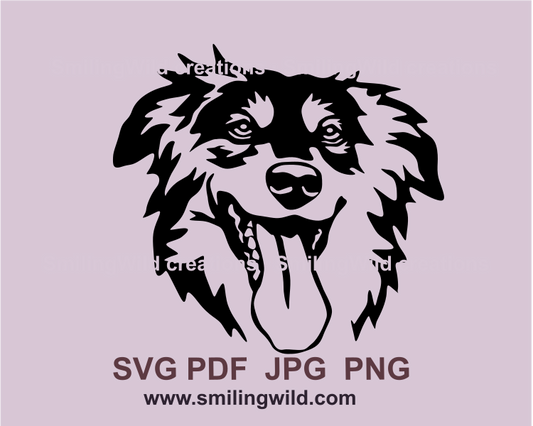 smiling English shepherd face ina clipart design