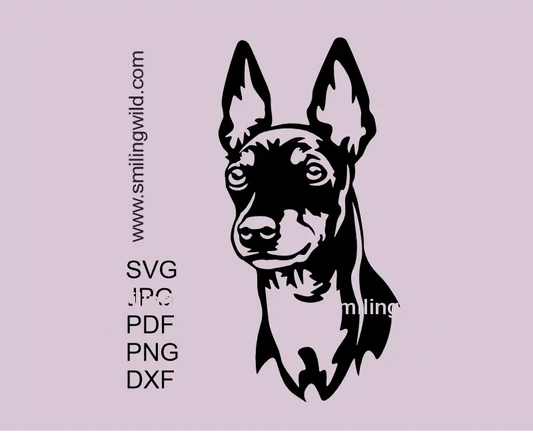 English Toy Terrier head in SVG, png, dxf, pdf and jpg Vector Clipart Cutting File. Dog graphic optimized for Cricut , laser, engraving