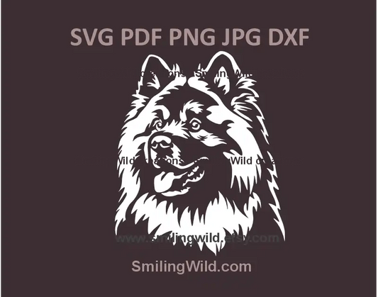Eurasier dog white portrait with opened mouth SVG, dxf laser cut file for Cricut crafts