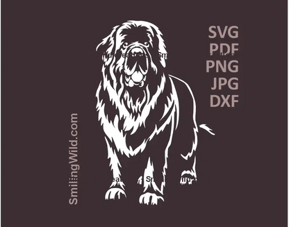 ewfoundland Dog SVG, DXF, PNG white clipart, standing full body realistic vector for Cricut, laser cutting, crafts
