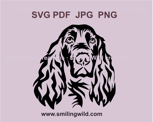 field spaniel svg graphic frontal 
portrait in a black color