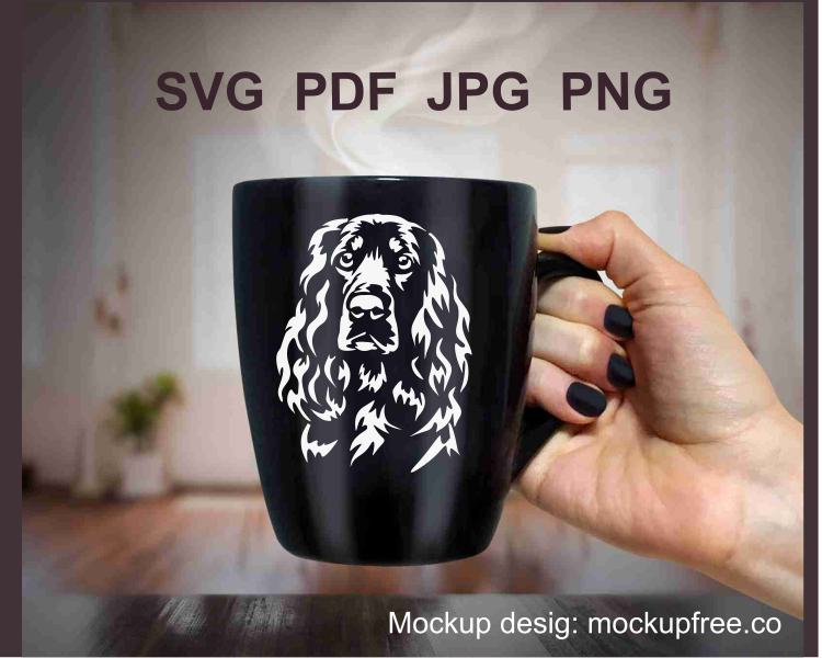 Fielsd spaniel clip art printed on a black mug