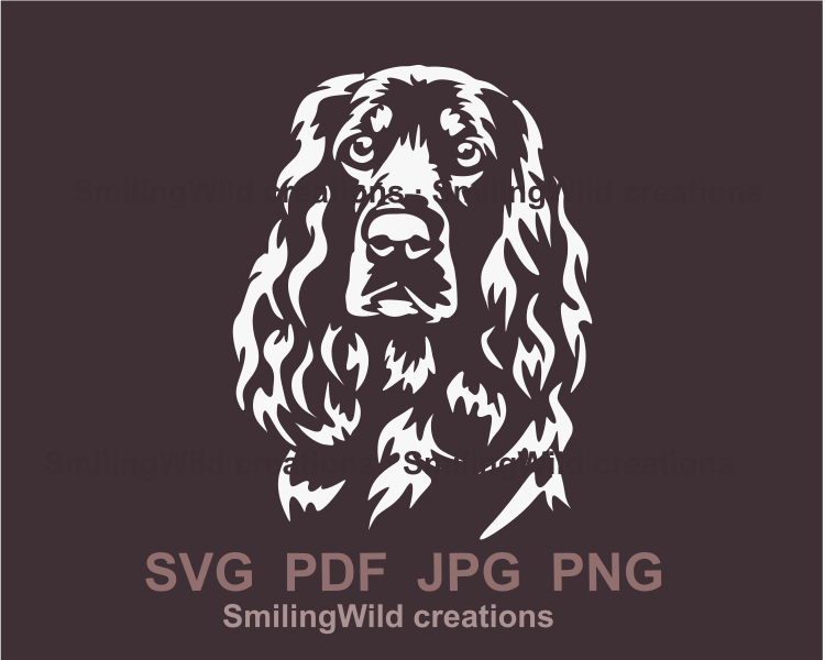 The portrait of a field spaniel made in white graphic design