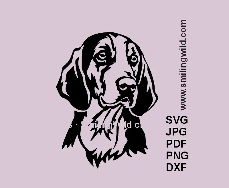 Finnish Hound Dog SVG, PNG, DXF black clipart, hunting portrait for Cricut, laser cutting, rustic canine crafts