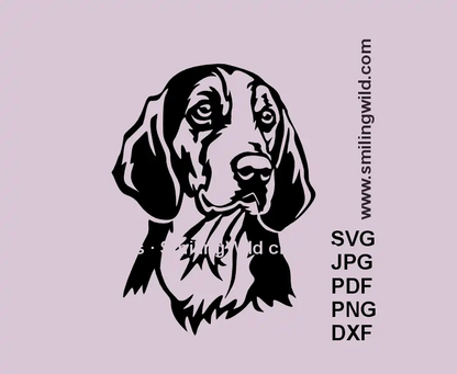 Finnish Hound Dog SVG, PNG, DXF black clipart, hunting portrait for Cricut, laser cutting, rustic canine crafts