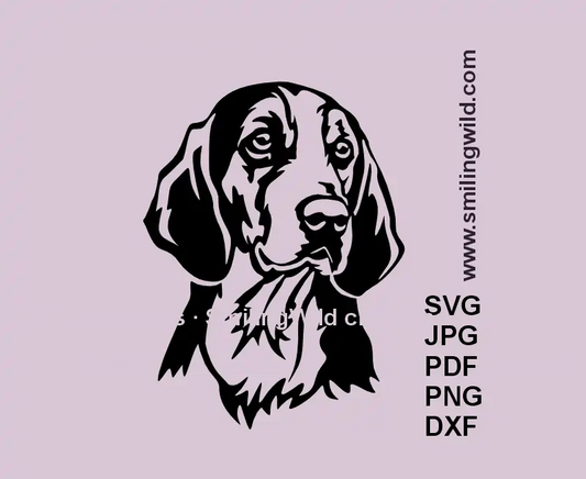 Finnish Hound Dog SVG, PNG, DXF black clipart, hunting portrait for Cricut, laser cutting, rustic canine crafts