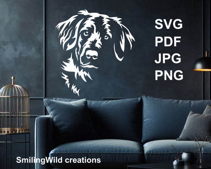 flat coated retriever clip art design printed on a dark wall over the sofa