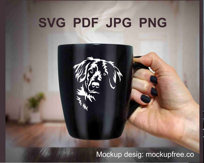 flat coated retriever white graphic portrait on a black mug