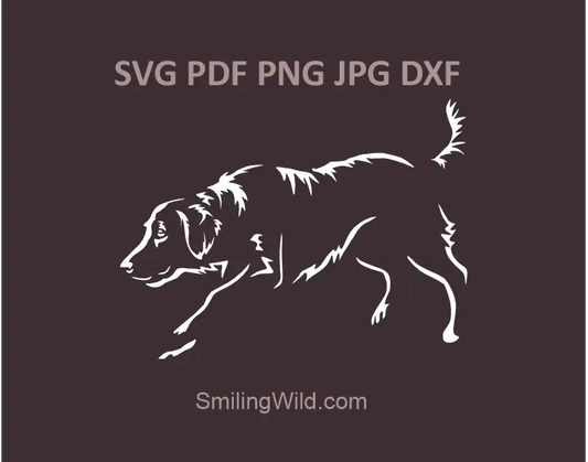 Flat Coated Retriever SVG, PNG, DXF vector file, hunting dog clipart drawing for Cricut, Silhouette, and laser cutting projects in white color