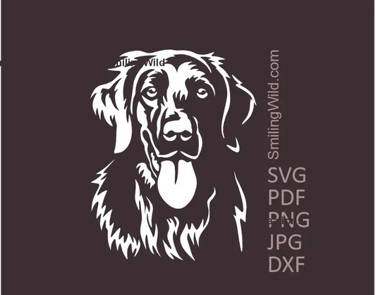 Flat Coated Retriever in white SVG PNG DXF file -  smiling hunting dog head vector file for Cricut, Silhouette, and laser cutting projects