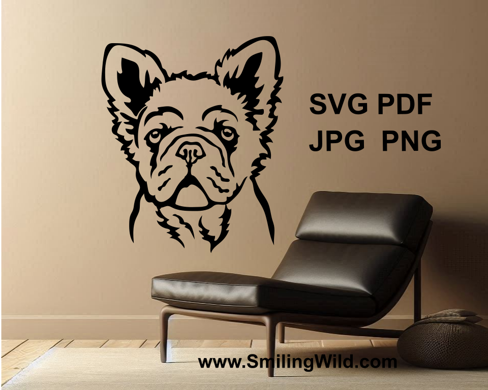 fluffy french bulldog design crafted in a black wall sticker