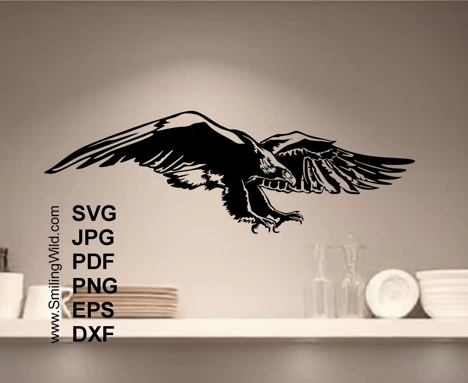 Flying Wedge tailed eagle svg wall art design for cutting showcaseing an Australian bird in flight
