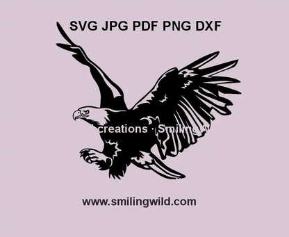 Flying Bald Eagle SVG, png and dxf file with outstretched wings – perfect for Cricut and Glowforge wildlife projects
