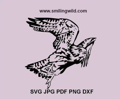 Flying Falcon SVG, png and dxf black vector design – bird digital drawing for laser cutting and wall art
