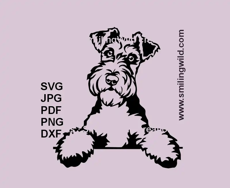 Fox Terrier Dog SVG, PNG, DXF black clipart, peeking curious pose preview with paws on surface for Cricut, laser cutting, pastoral canine crafts