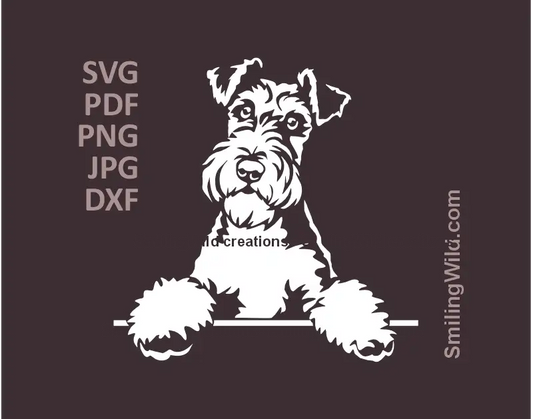 Fox Terrier Dog SVG, PNG, DXF white clipart, peeking hunting pose preview for Cricut, laser cutting, hunting dog pastoral crafts