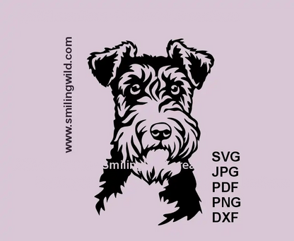 Fox Terrier Wirehaired dog head frontal view in SVG PNG DXF vector clipart for Cricut, laser cutting and engraving
