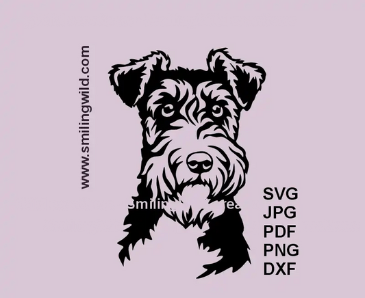 Fox Terrier Wirehaired dog head frontal view in SVG PNG DXF vector clipart for Cricut, laser cutting and engraving
