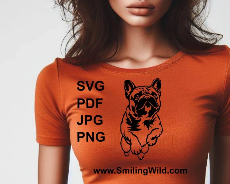 Black design of French bulldog printed on t-shirt