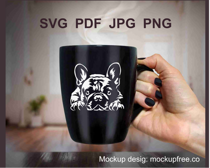 french bulldog white digital design printed on a black mug