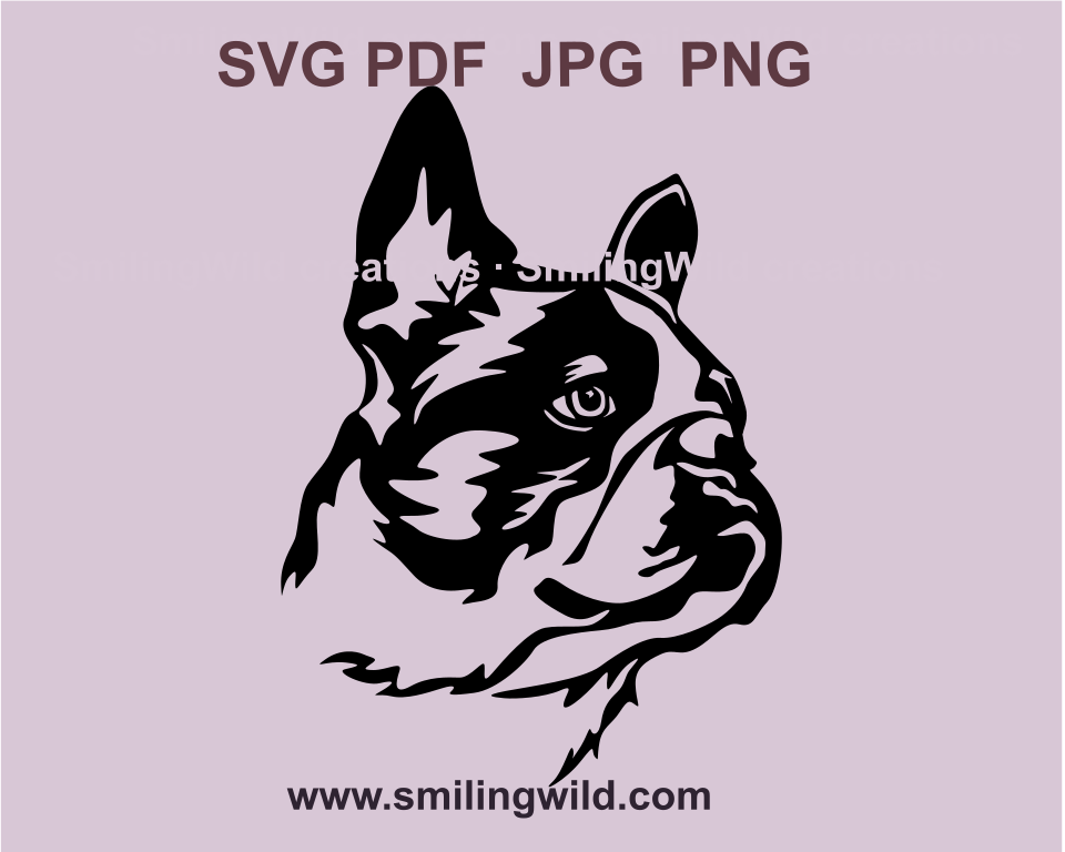 french bulldog face in a svg clip art illustration