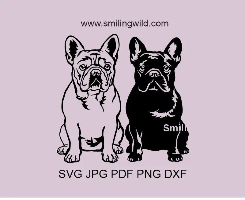 French Bulldog Pair SVG PNG DXF vector files. Matching Dog Vector Files design optimized for Cricut cutting.