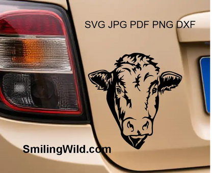A car sticker image presenting French Limousin bull cattle head portrait cut file for crafting and engraving