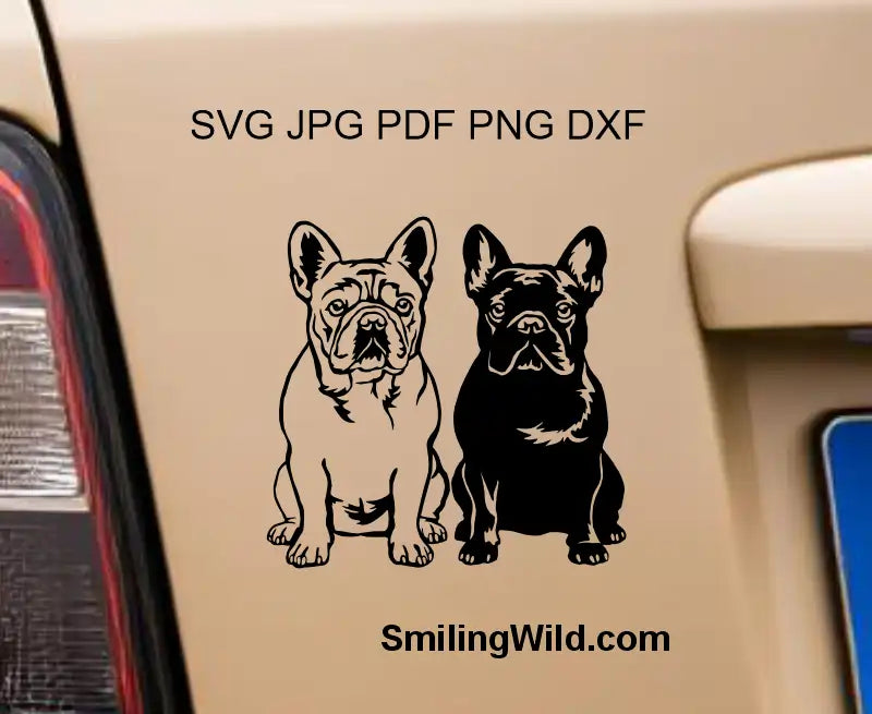 A car sticker presenting French Bulldog Pair in Vector clipart Files, emphasizing the clean lines of these frenchies design.