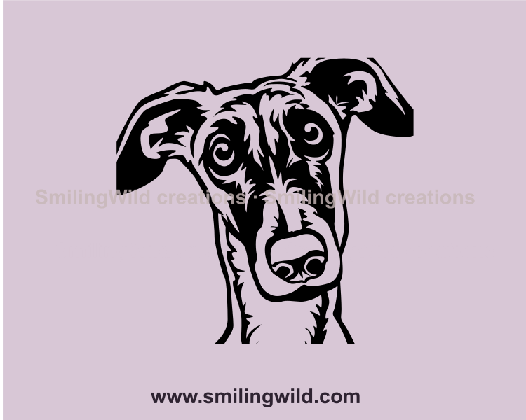 galgo dog face in cuttable line art
