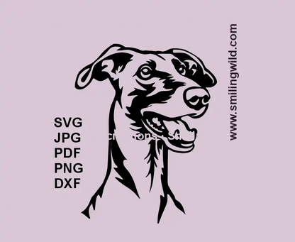 Galgo dog SVG head clipart – smiling black vector for Cricut and laser engraving