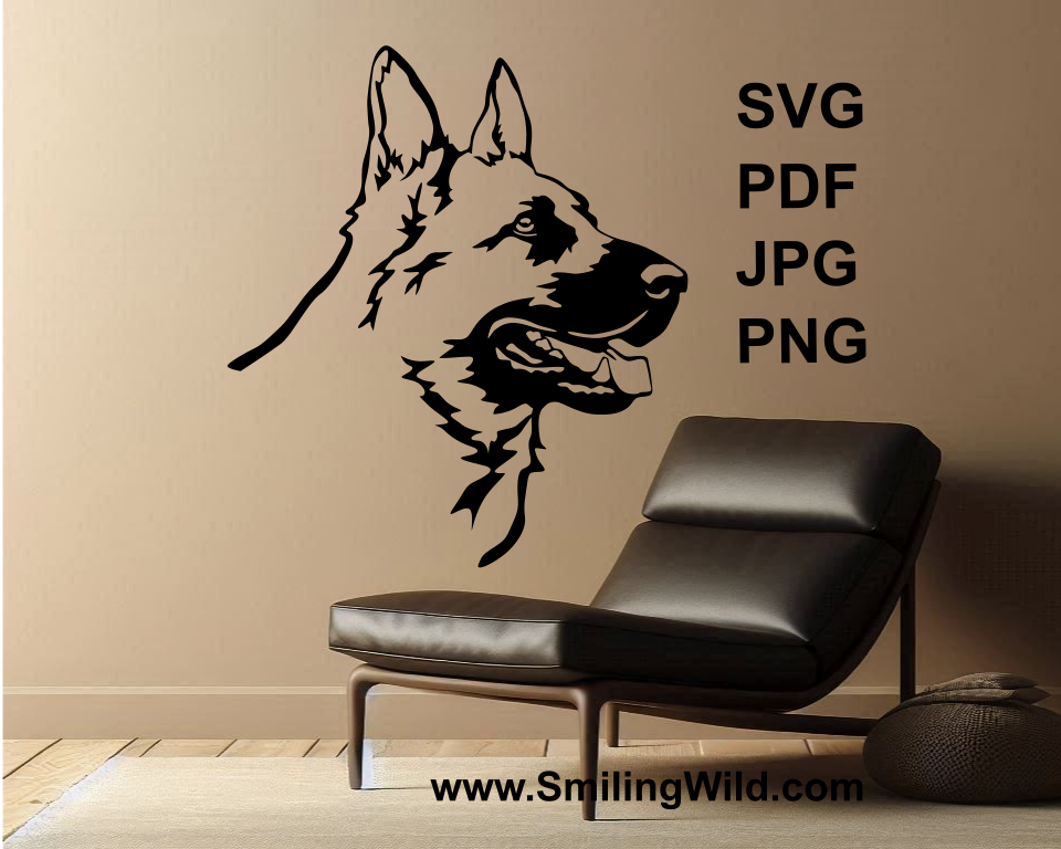 german shepherd face cuttable portrait on a wall