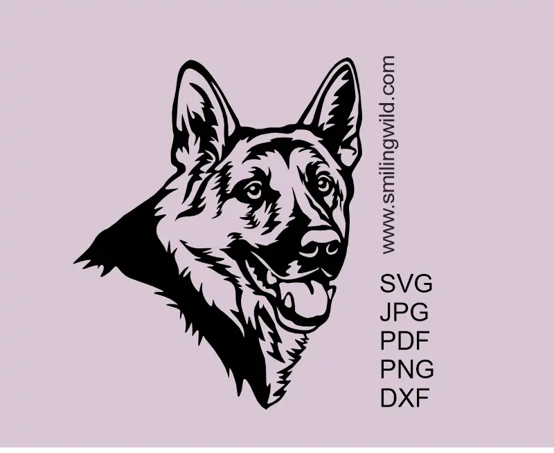 German Shepherd head Clipart SVG Vector Graphic. Dog portrait design optimized for Cricut cutting.