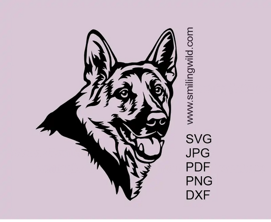German Shepherd head Clipart SVG Vector Graphic. Dog portrait design optimized for Cricut cutting.