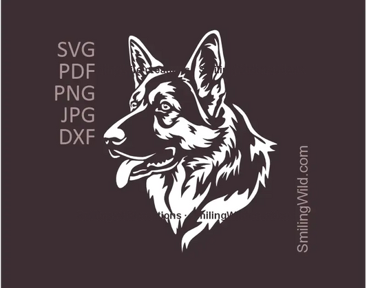 German Shepherd SVg, png, dxf White  head portrait in profile vector file for Cricut and laser engraving