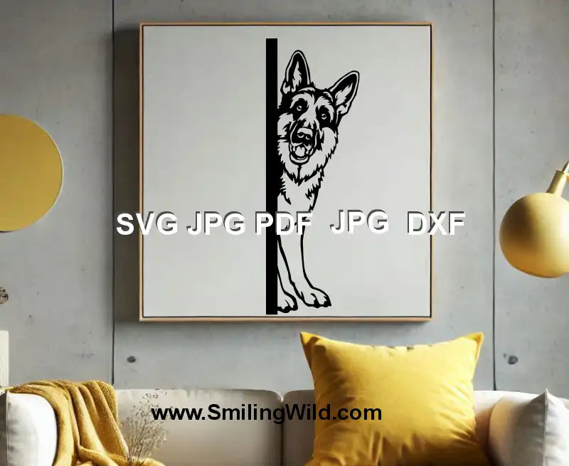 German Shepherd peeking around the corner PNG vector graphic design for pet-themed DIY decals

