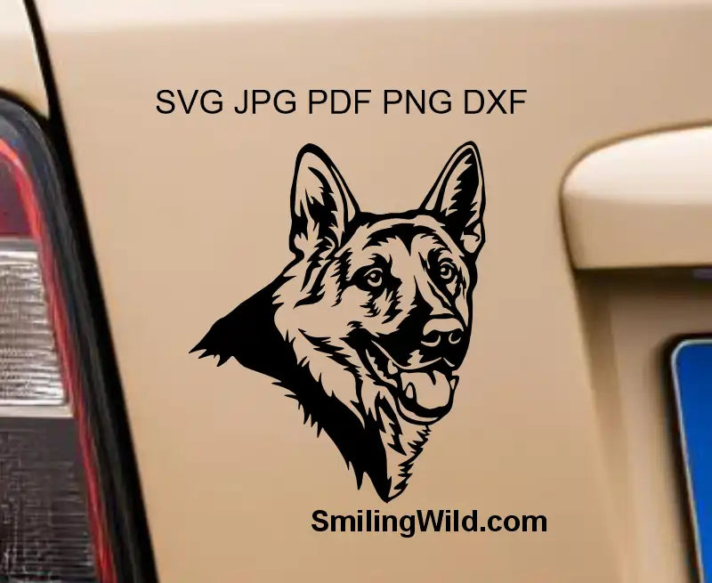 Car sticker featuring the German Shepherd Head svg Clipart, emphasizing the detail and clean lines of the vector file