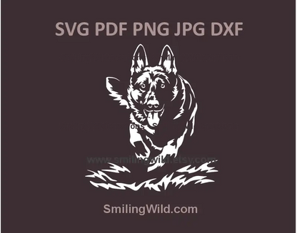 Black and white SVG of a running German Shepherd dog – ideal for Cricut and Glowforge, XTool crafts