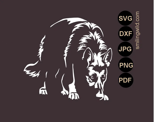 scent tracking German Shepherd White  SVG Clipart - inverted vector art variation for dark apperelgn