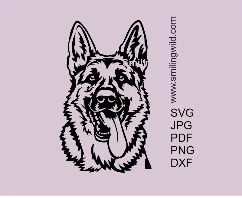 German Shepherd SVG Clipart of a Smiling Dog Vector File. GSD graphic optimized for Cricut cutting.