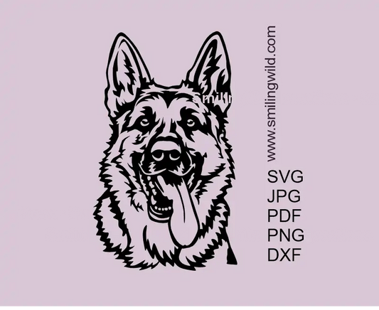 German Shepherd SVG Clipart of a Smiling Dog Vector File. GSD graphic optimized for Cricut cutting.