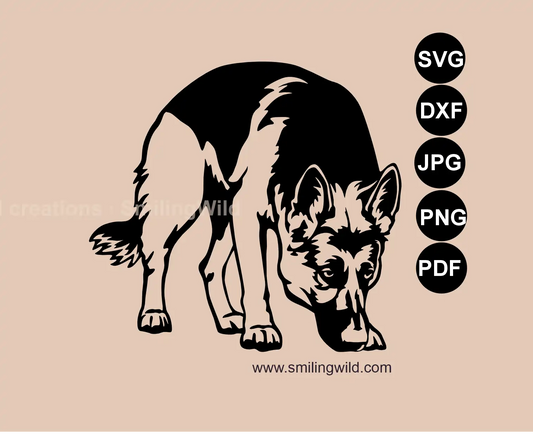 German Shepherd Sniffing Clipart showing a scent tracking police dog in a professional vector art style
