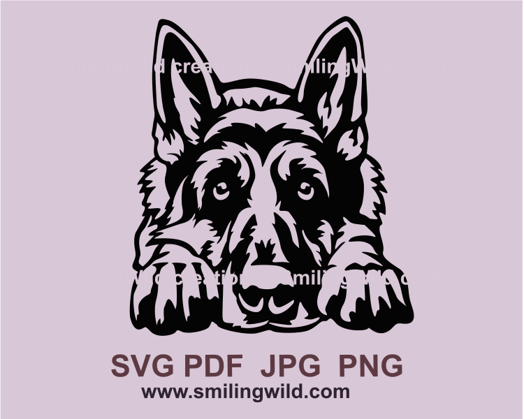 German shepherd with cute eyes lying. Image in graphic style