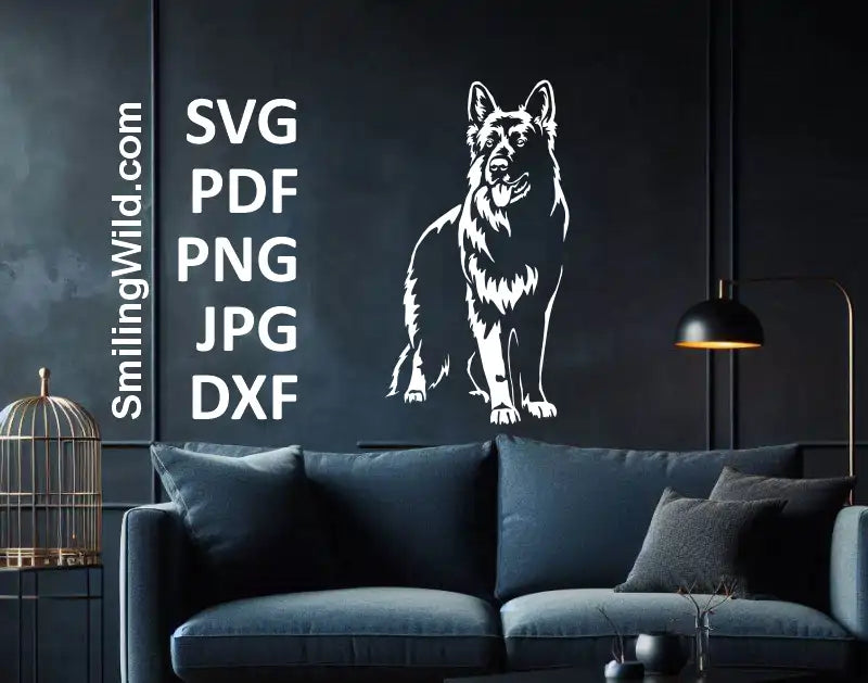 Realistic white German Shepherd PNG for dark material crafts, perfect for custom decals or DIY dog gifts