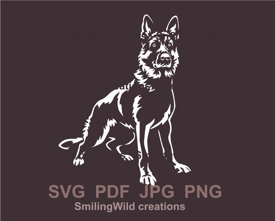 White graphic file showing alert standign German shepherd