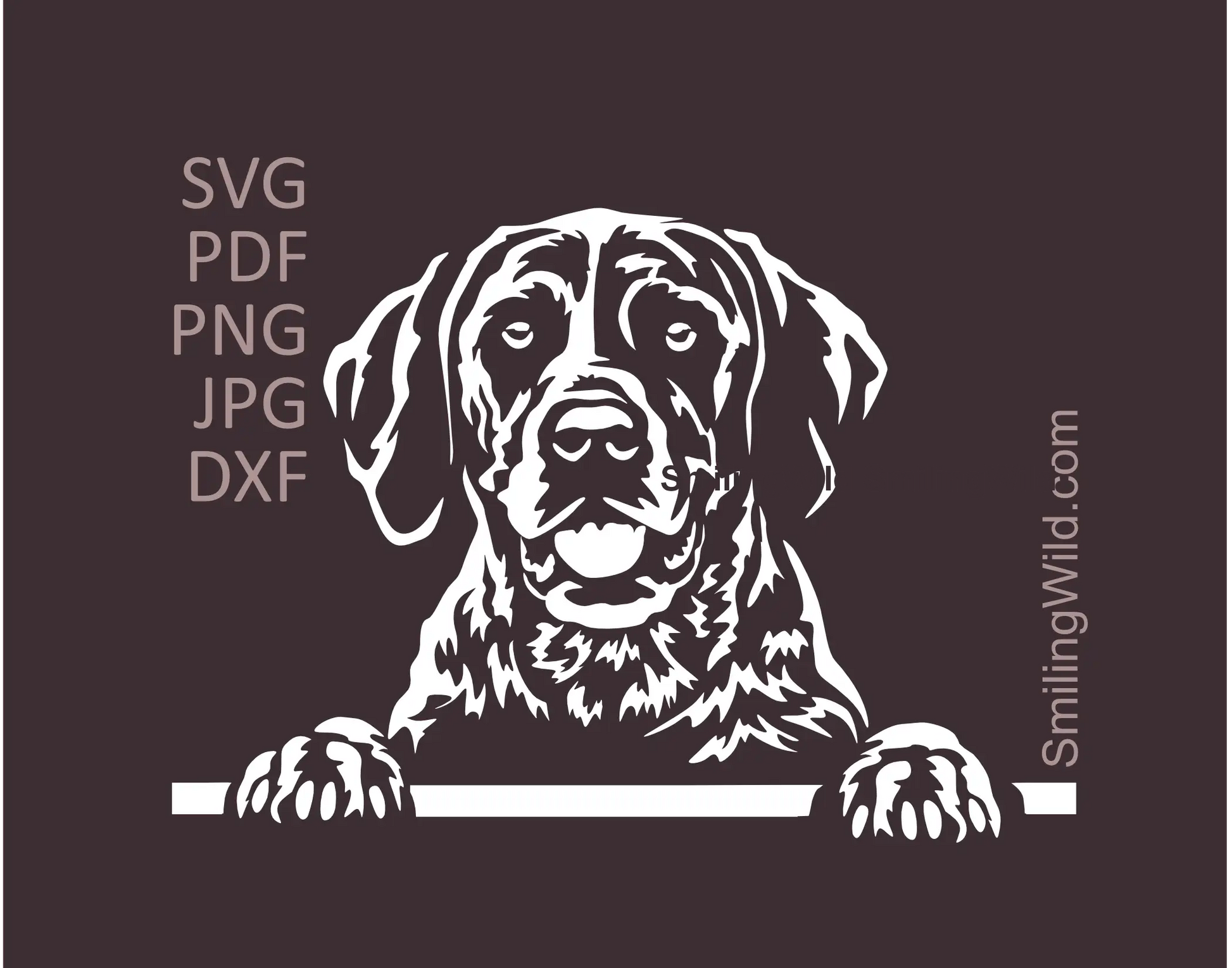 Peking German Shorthaired Pointer White SVG vector graphic design preview of a hunting dog for dark backgrounds