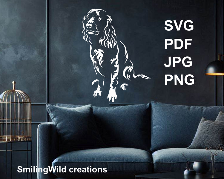 german spaniel hunting dog clip art design on a black wall