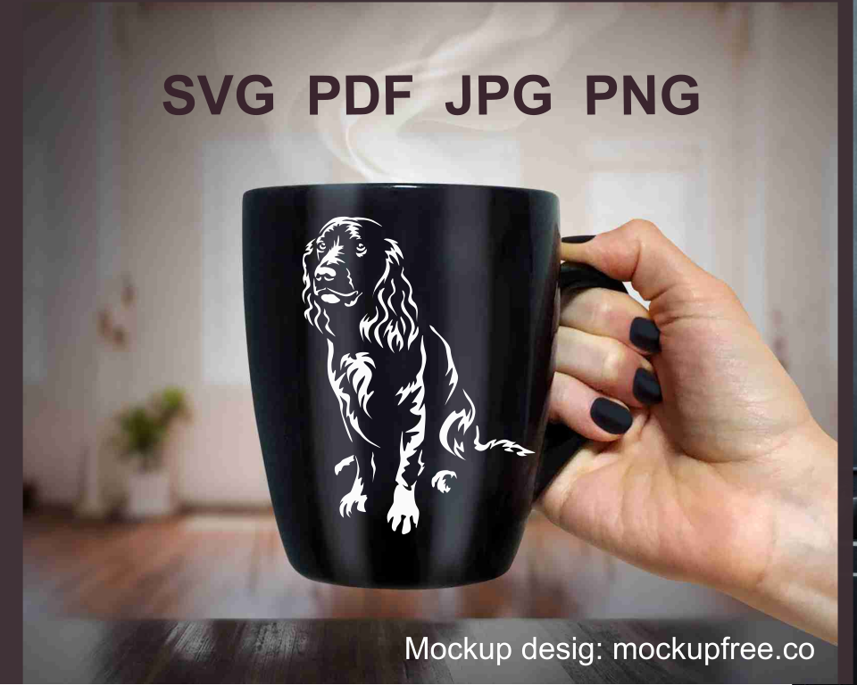 sitting german spaniel bird dog svg application on a black mug